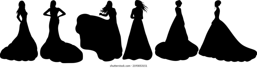 Black Silhouette Of Princess, Bride Isolated, Vector