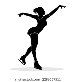 Black silhouette of professional female ice skater. Vector illustration