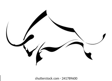 Black silhouette in profile bull isolated on white background. Logo, trademark farm. Vector illustration.