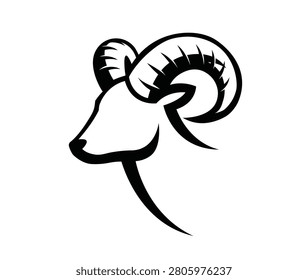 Black silhouette profile of a ram head with prominent curved horns