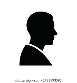 Black silhouette profile view of a man head and shoulders representing identity user avatar and human portraiture