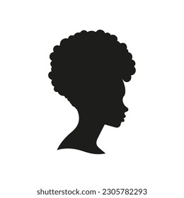 Black silhouette of a profile black woman with afro hair. Vector illustration. Flat design.