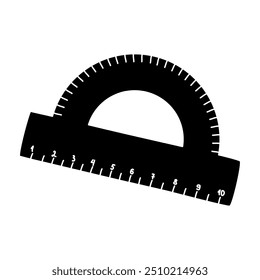 Black silhouette of protractor ruler, glyph icon flat vector