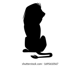 Black silhouette proud powerful cute lion sitting on the ground character cartoon style animal design flat vector illustration isolated on white background