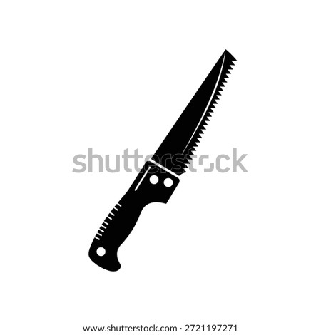 Black silhouette of a pruning saw with serrated blade and textured handle on a white background.