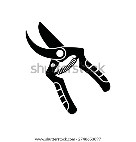 Black silhouette of pruning shears a gardening tool for trimming plants