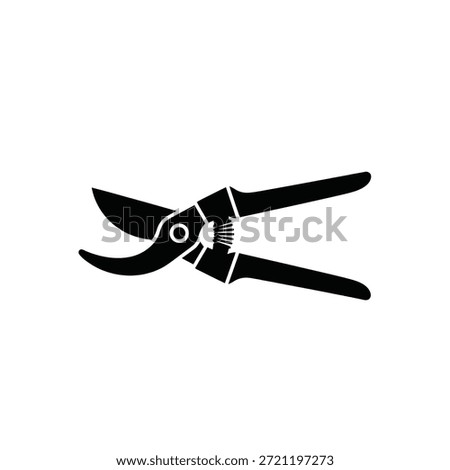 Black silhouette of pruning shears on a white background.