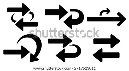 A black silhouette of a pull request arrows icon set. Simple graphic element.