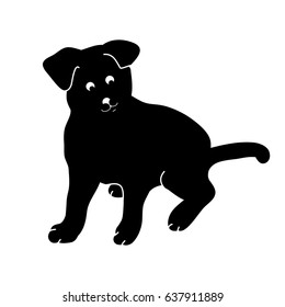Black silhouette of a puppy on white background, vector
