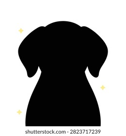 Black silhouette of a puppy seen from behind with small yellow stars.