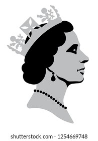Black silhouette of Queen Elizabeth. Traditional image of the queen side view. svg