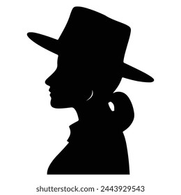 Black silhouette of A queen silhouette with hat isolated white background