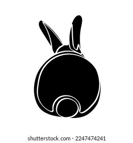 Silueta negra de conejo (vista posterior) sobre fondo blanco. Dibujo gráfico. Ilustración vectorial.
