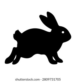 A black silhouette of a rabbit with ears upright, showcasing a playful and adorable animal figure suitable for various design projects.