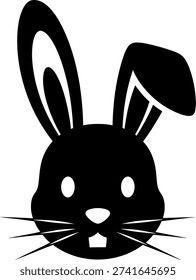 Black silhouette rabbit head with long ears and whiskers white