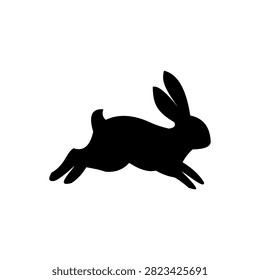 Black silhouette of a rabbit jumping