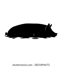 A black silhouette of a rabbit lying down on water, showcasing calmness and tranquility in a minimalistic style.
