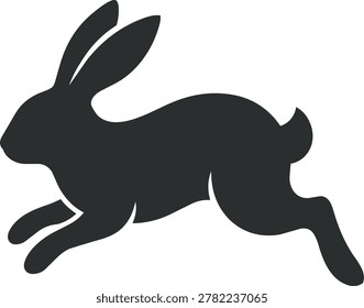 A black silhouette of a rabbit in motion, depicted as a simple icon.