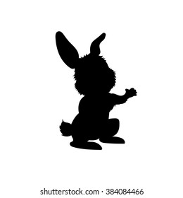 Black silhouette rabbit on white background.  Vector illustration.