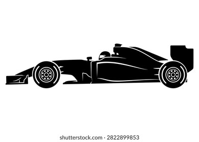 Black silhouette of a racing car with a driver