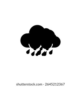 A black silhouette of a rain cloud is shown on a white background. Raindrops are depicted falling from the cloud, indicating a rainy weather. The cloud is rounded in shape.