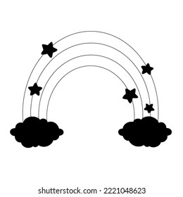 Arcoiris de silueta negra. Elemento de diseño. Ilustración vectorial aislada en fondo blanco. Plantilla para libros, pegatinas, carteles, tarjetas, ropa.