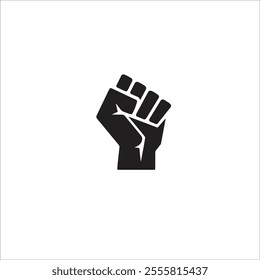 Black silhouette of a raised fist, symbolizing unity, power, and resistance. This iconic symbol conveys strength and solidarity, often associated with social movements and empowerment around the world