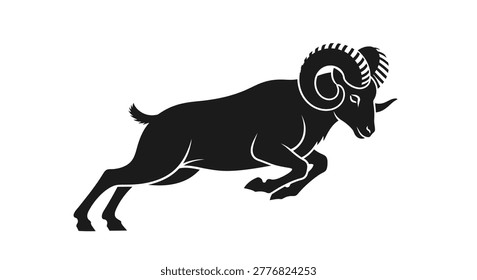 A black silhouette of a ram running