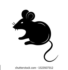 Black silhouette of a rat or mouse on a white background.Vector illustration. Symbols of 2020 Chinese New Year.