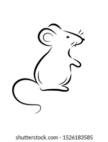 Black silhouette of a rat or mouse on a white background.Vector illustration. Symbols of 2020 Chinese New Year.