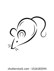 Black silhouette of a rat or mouse on a white background.Vector illustration. Symbols of 2020 Chinese New Year.