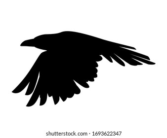 Black silhouette raven bird cartoon crow design flat vector animal illustration isolated on white background