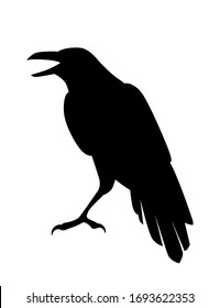 Black silhouette raven bird cartoon crow design flat vector animal illustration isolated on white background