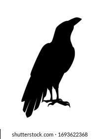 Black silhouette raven bird cartoon crow design flat vector animal illustration isolated on white background