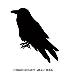 Black silhouette of a raven or crow bird . Vector illustration , icon .Mystical black bird 