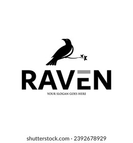 Black silhouette of Raven logo design vector illustration
