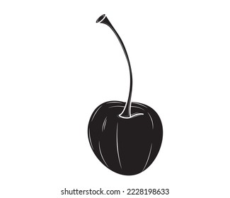Silueta negra de cereza realista aislada sobre fondo blanco. Ilustración vectorial.