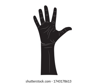 Black silhouette of realistic children's hands raised up isolate on a white background. World Children's Day June 1. Vector illustration.