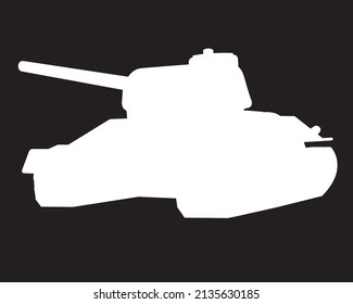 Black Silhouette. Realistic Military Tank In Isolate On Black Background. Vector Illustration.