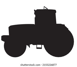 Black silhouette Realistic tractor in profile on a white background. Agricultural tractor - transport for the farm.Vector illustration.