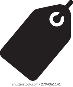 Black silhouette of a rectangular price tag with a rounded and a circular hole for string attachment