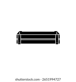 A black silhouette of a rectangular raised garden bed is shown against a white background The image is a simple vector illustration with a minimalist style.