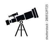 Black silhouette of a refractor telescope on tripod