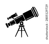 Black silhouette of a refractor telescope on tripod