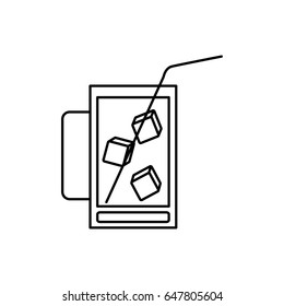 black silhouette of refreshing drink with ice cubes vector illustration