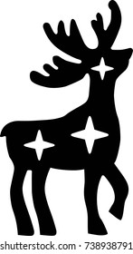 Black silhouette of reindeer with bright stars inside