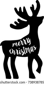 Black silhouette of reindeer with text inside - Merry Christmas