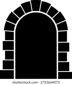 A black silhouette representing a classic arched stone doorway or portal, with visible brick or stone detailing, against a white background.