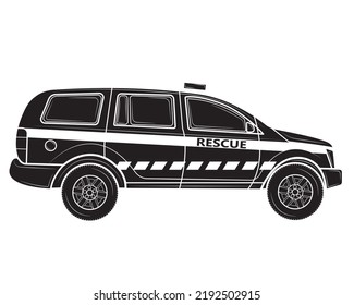 Black silhouette of Rescue car in isolate on white background.Vector illustration.