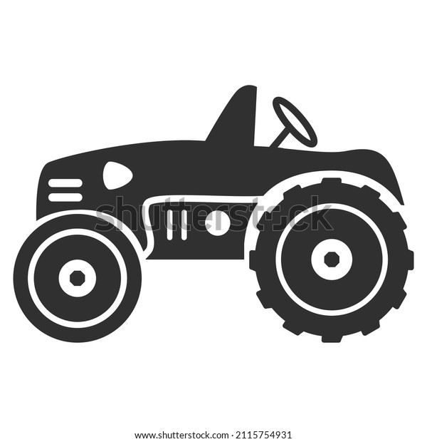 Black silhouette retro agricultural machinery\
tractor. Rural vehicle.Vector flat illustration.Isolated on white\
background.